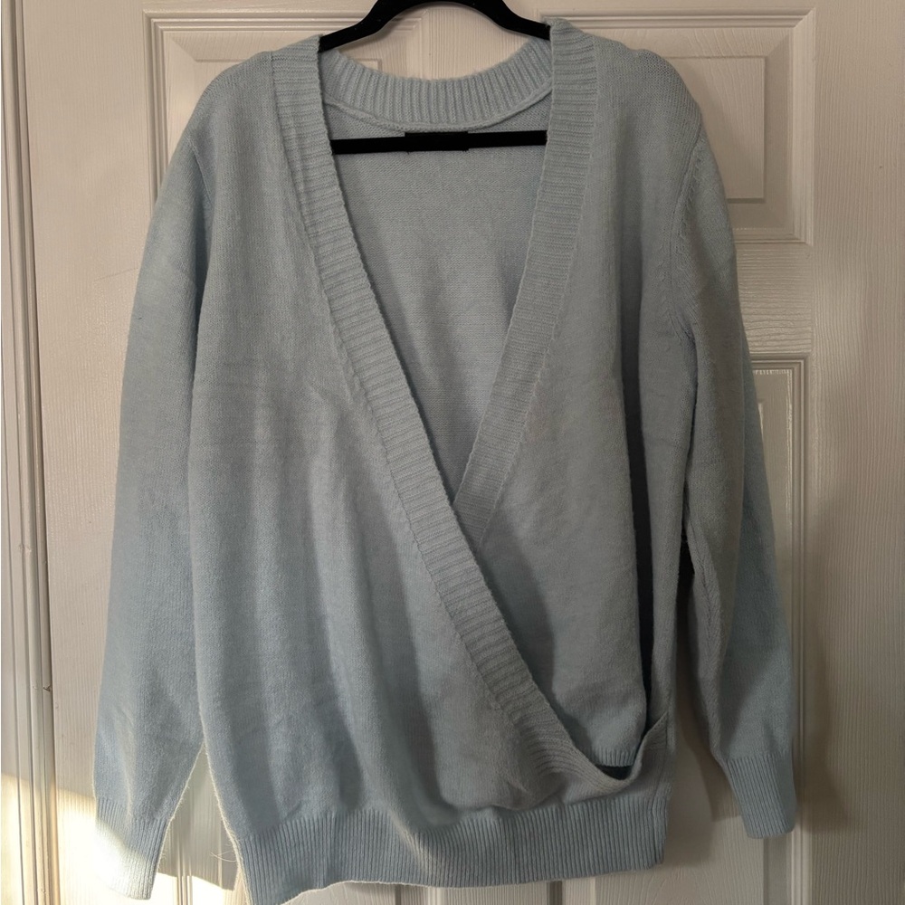 Light Blue Knit Wrap Sweater